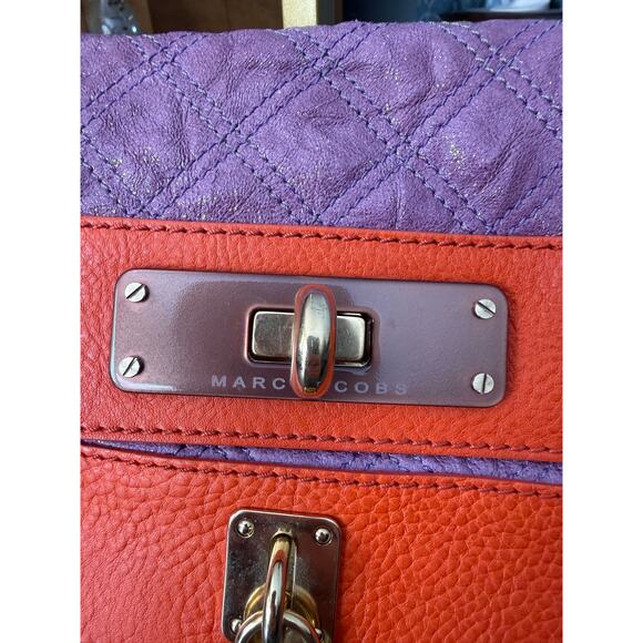 Marc Jacobs Quilted Purple & Orange Double Flap Foldover Clutch MSRP $1275+ - Picture 10 of 12